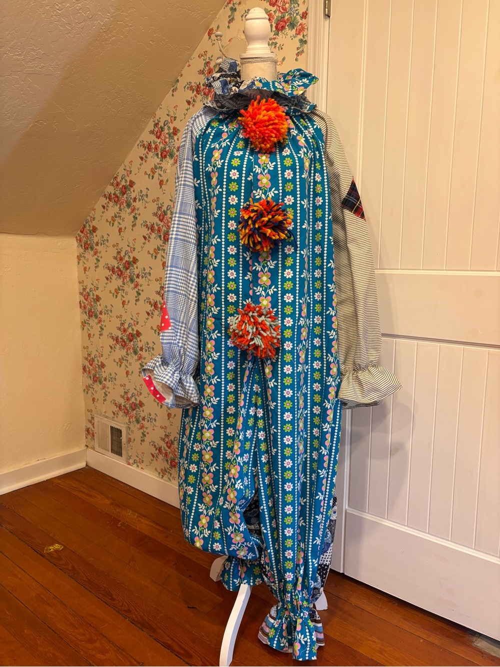 Vintage Handmade Clown Costume Jumpsuit OOAK Patchwork Clowncore L/XL